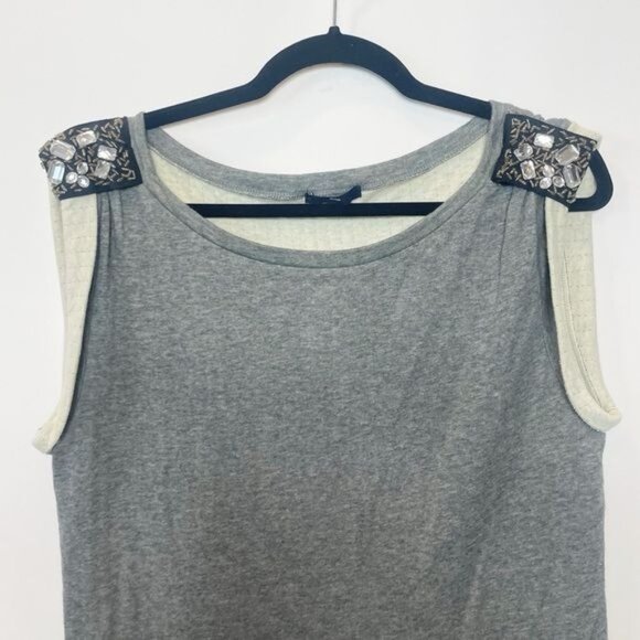 Gap Sleeveless Tank Sweatshirt Embellished Sequin Shoulders Medium Gray Holiday - Picture 4 of 10